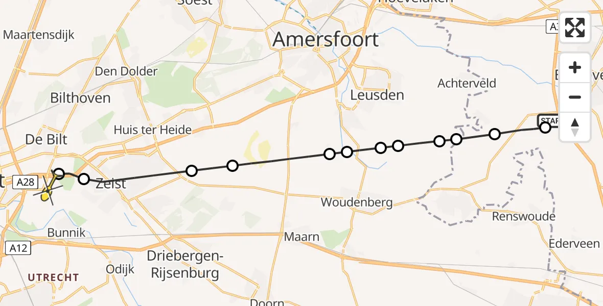 Routekaart van de vlucht: Lifeliner 1 naar Universitair Medisch Centrum Utrecht, Postweg