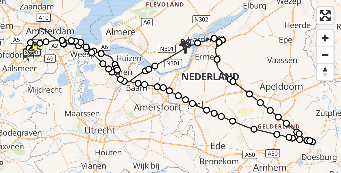 Routekaart van de vlucht: Politieheli naar Schiphol, Loevesteinse Randweg