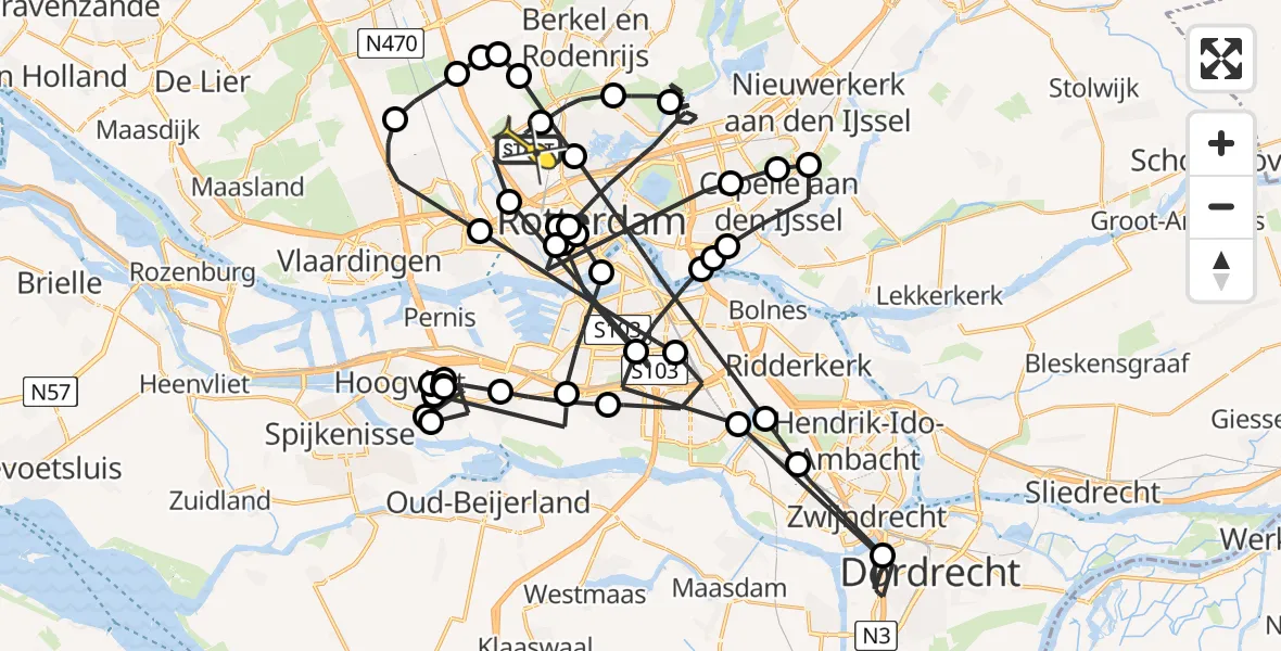 Routekaart van de vlucht: Politieheli naar Rotterdam The Hague Airport, Brandenburgbaan