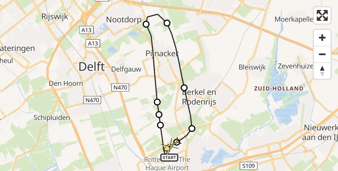 Routekaart van de vlucht: Lifeliner 2 naar Rotterdam The Hague Airport, Oude Bovendijk