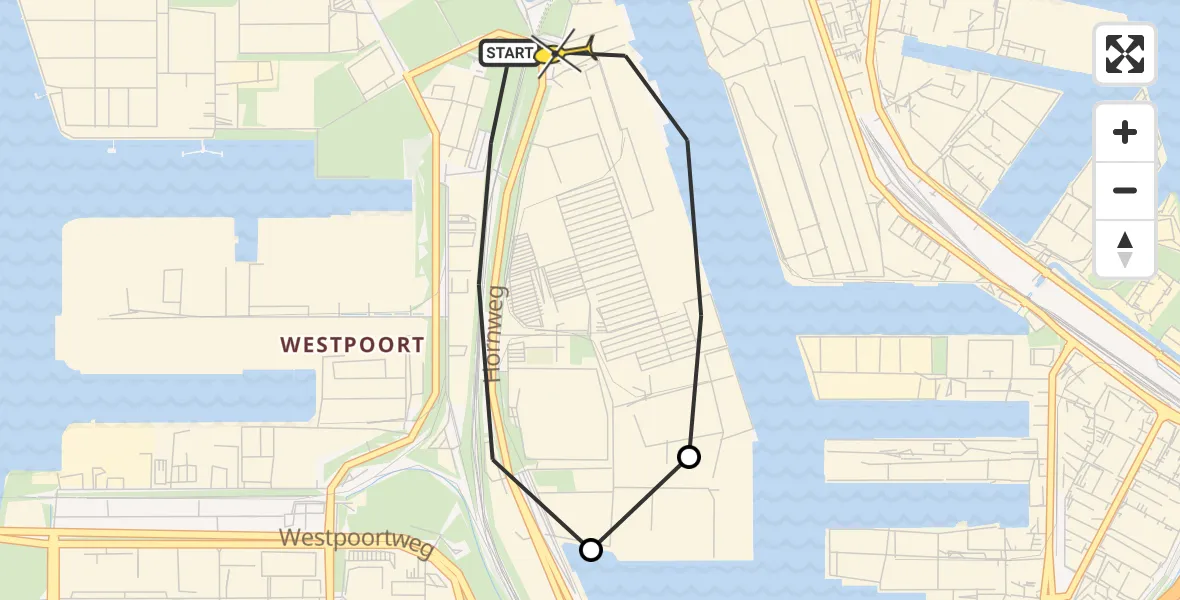 Routekaart van de vlucht: Lifeliner 1 naar Amsterdam Heliport, Hornweg