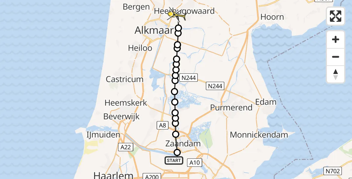 Routekaart van de vlucht: Lifeliner 1 naar Heerhugowaard, Lipariweg