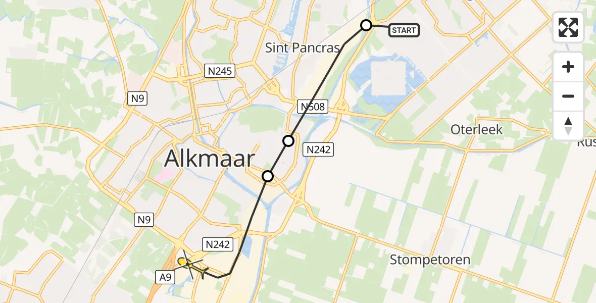 Routekaart van de vlucht: Lifeliner 1 naar Alkmaar, Otterkoog