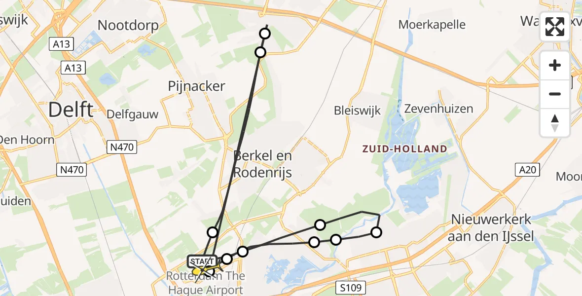 Routekaart van de vlucht: Lifeliner 2 naar Rotterdam The Hague Airport, Oude Bovendijk