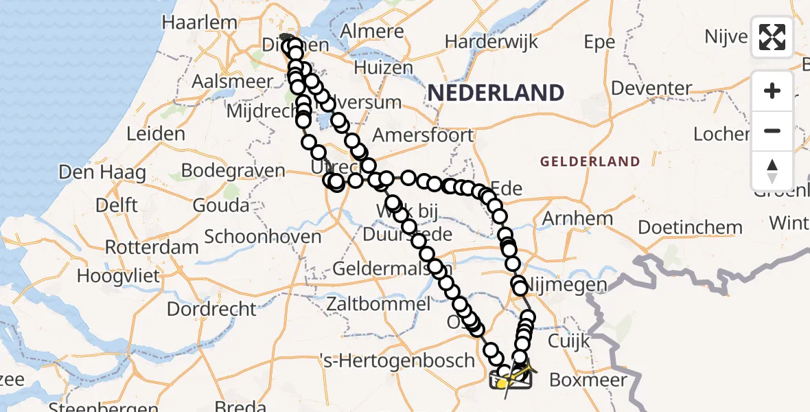 Routekaart van de vlucht: Politieheli naar Vliegbasis Volkel, Jagersveld