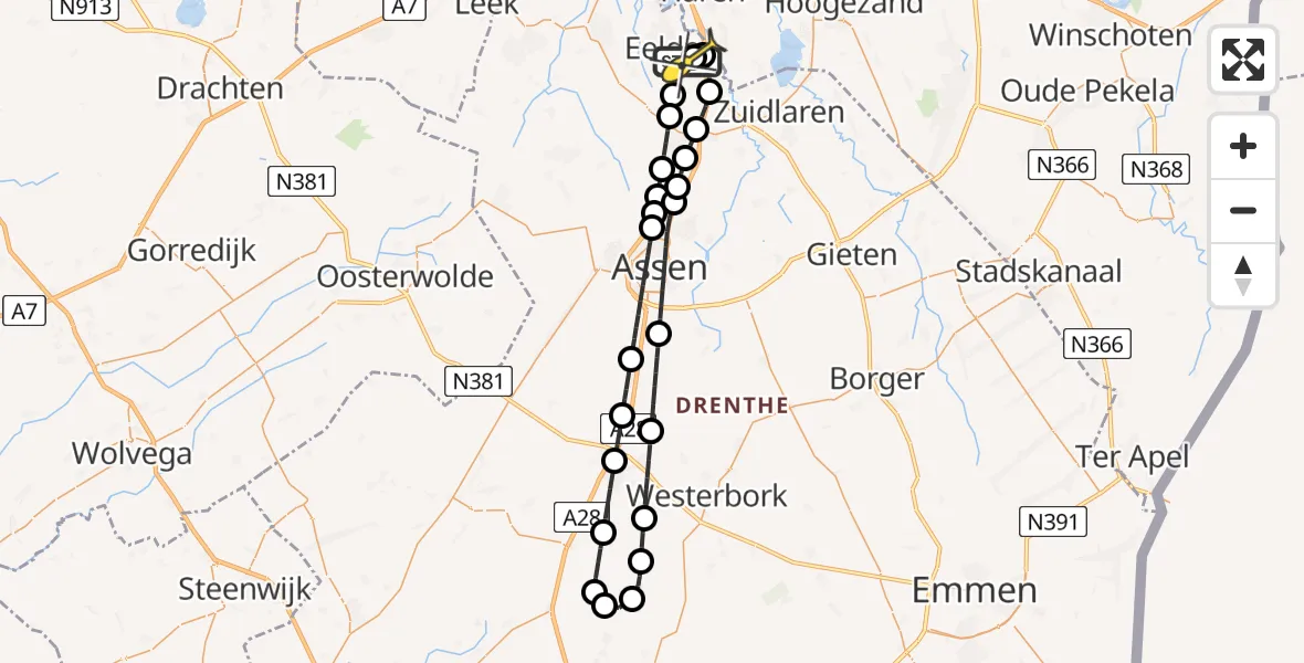 Routekaart van de vlucht: Lifeliner 4 naar Groningen Airport Eelde, Moespot