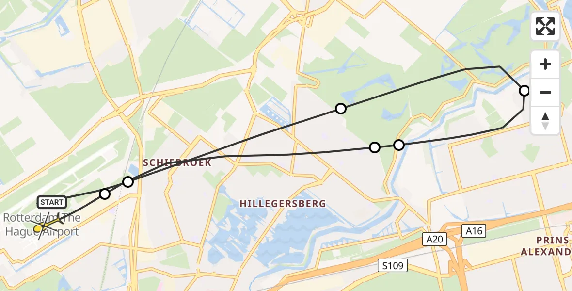 Routekaart van de vlucht: Lifeliner 2 naar Rotterdam The Hague Airport, HSL-Zuid