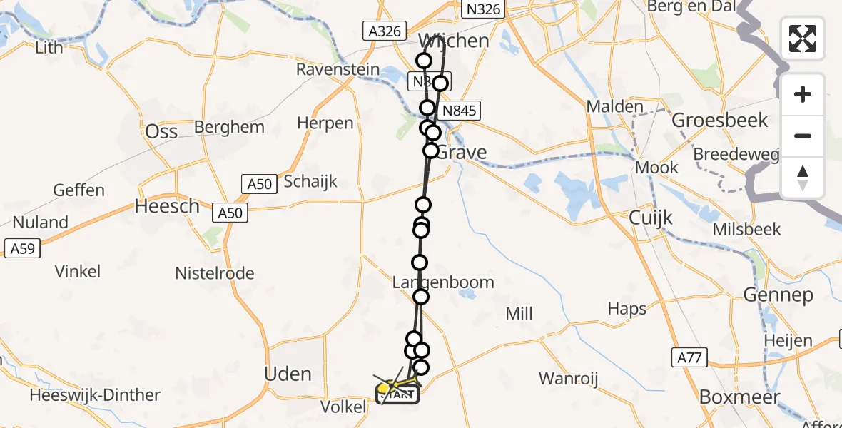 Routekaart van de vlucht: Lifeliner 3 naar Vliegbasis Volkel, Zeelandsedijk