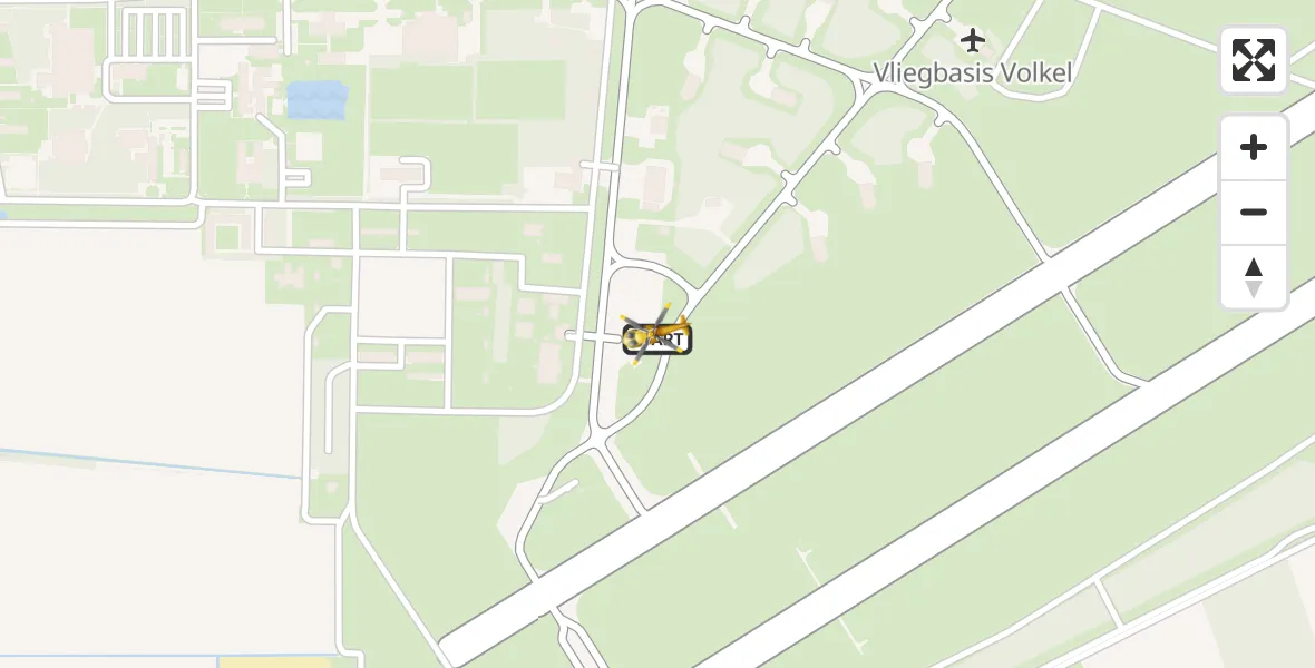Vluchtroute Traumahelikopter van Vliegbasis Volkel naar Vliegbasis Volkel