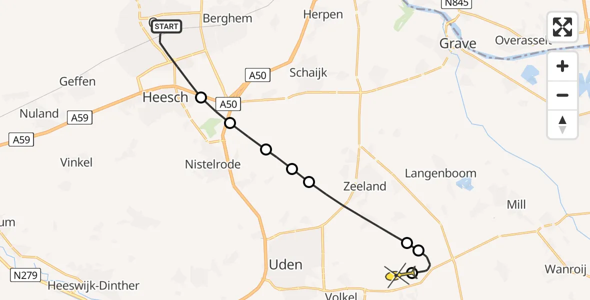 Routekaart van de vlucht: Lifeliner 3 naar Vliegbasis Volkel, Ruwaardstraat