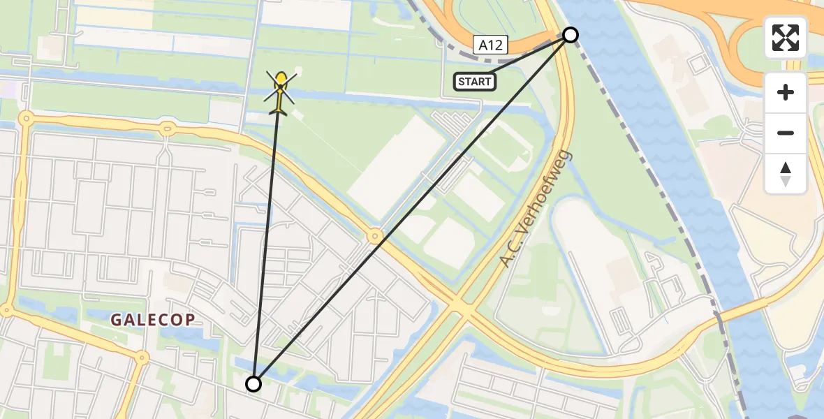 Routekaart van de vlucht: Politieheli naar Nieuwegein, Rembrandthage