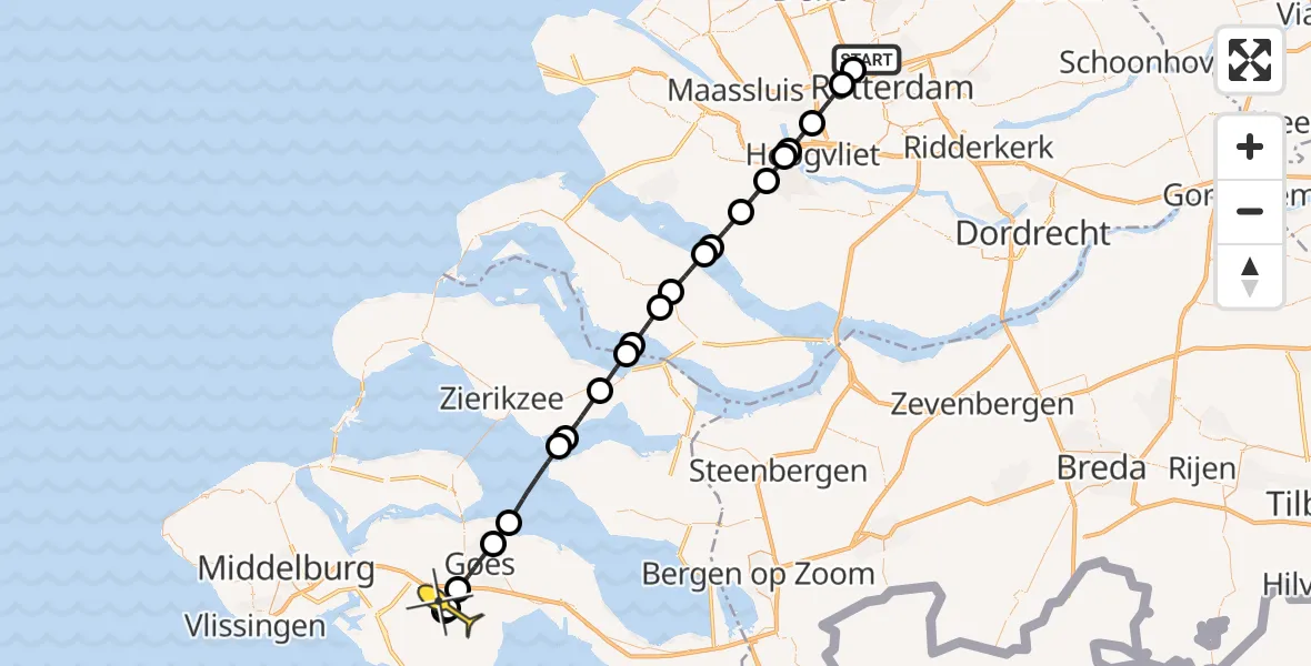 Routekaart van de vlucht: Lifeliner 2 naar 's-Heer Abtskerke, Landzichtstraat