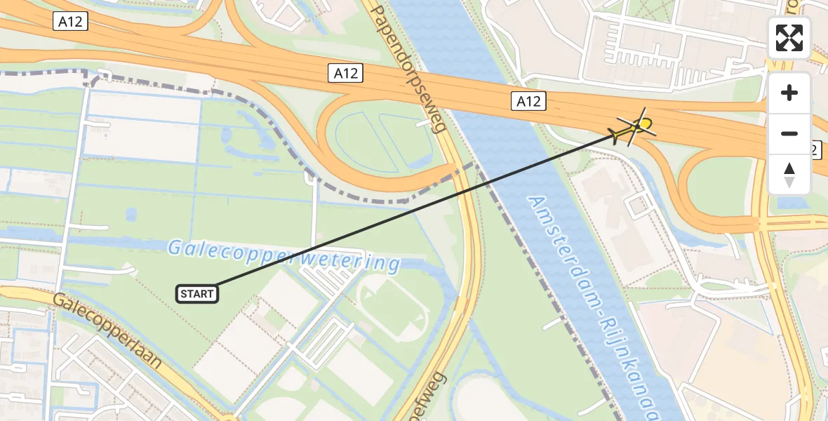 Routekaart van de vlucht: Politiehelikopter naar Utrecht