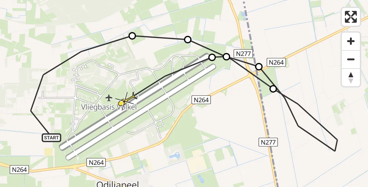 Routekaart van de vlucht: Politieheli naar Vliegbasis Volkel, Zeelandsedijk