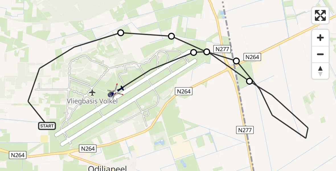 Vluchtroute Politiehelikopter van Vliegbasis Volkel naar Vliegbasis Volkel