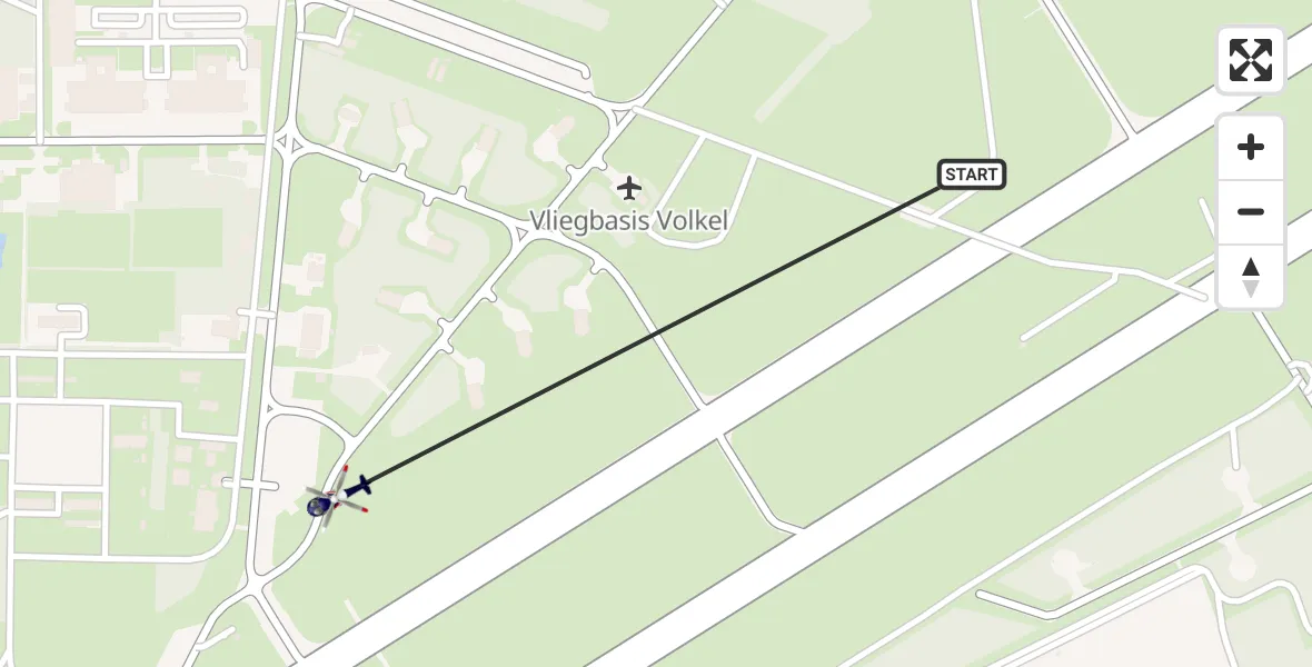 Vluchtroute Politiehelikopter van Vliegbasis Volkel naar Vliegbasis Volkel