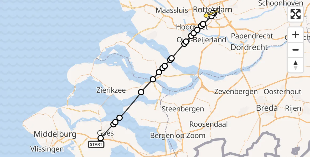 Routekaart van de vlucht: Lifeliner 2 naar Erasmus MC, Noordweg