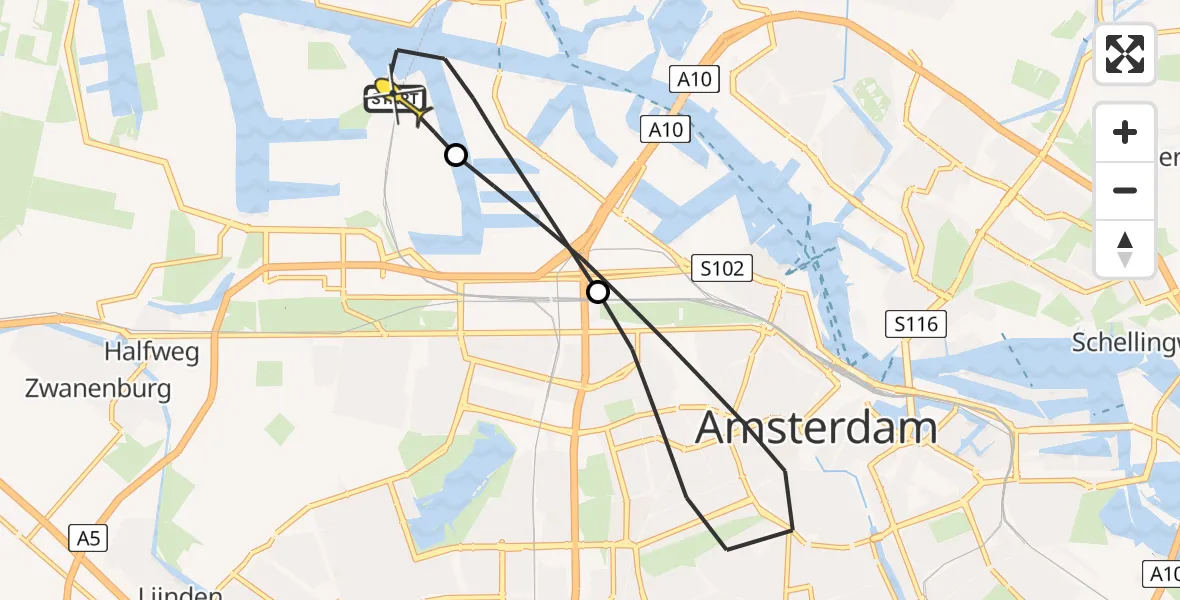 Routekaart van de vlucht: Lifeliner 1 naar Amsterdam Heliport, Belangenvereniging tuinders Zaanderhorn