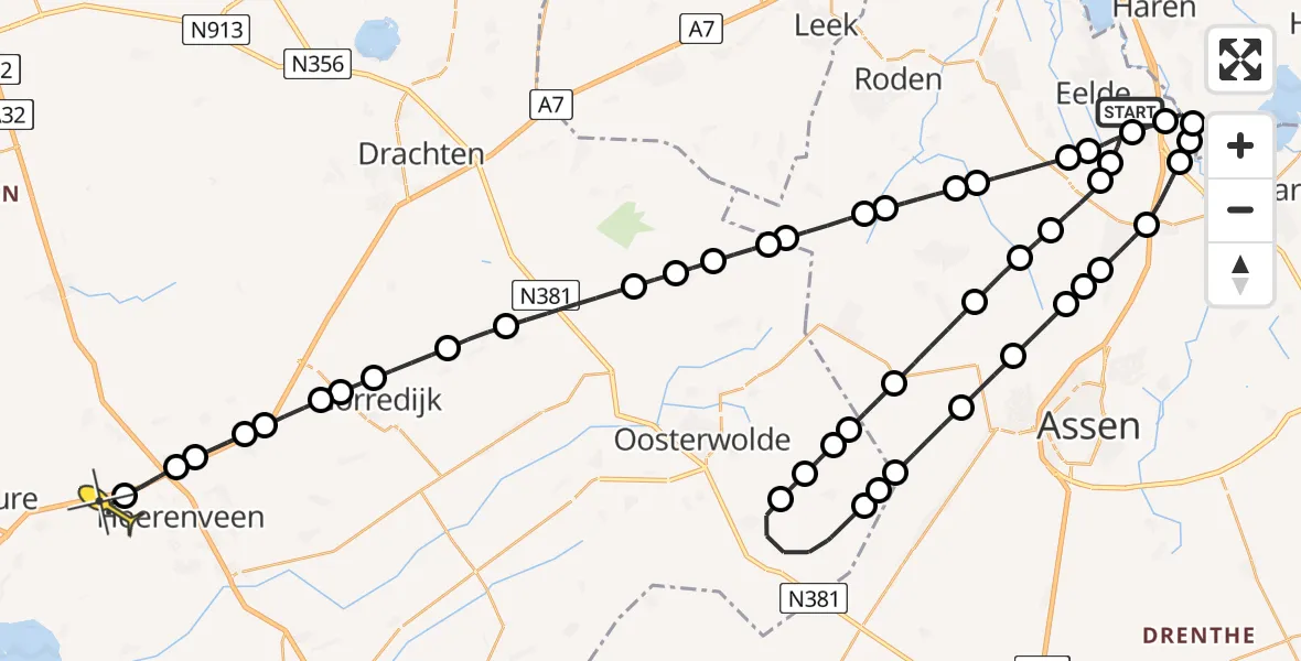 Routekaart van de vlucht: Lifeliner 4 naar Oudehaske, Moespot