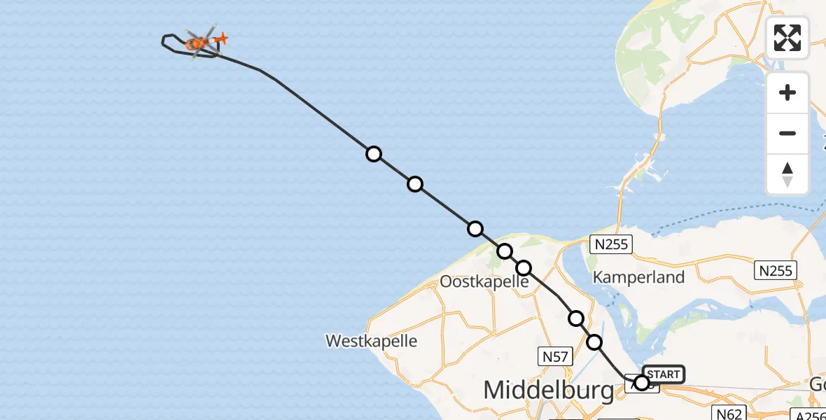 Vluchtroute Kustwachthelikopter Vliegveld Midden-Zeeland - , 27 oktober 2024, 10:52