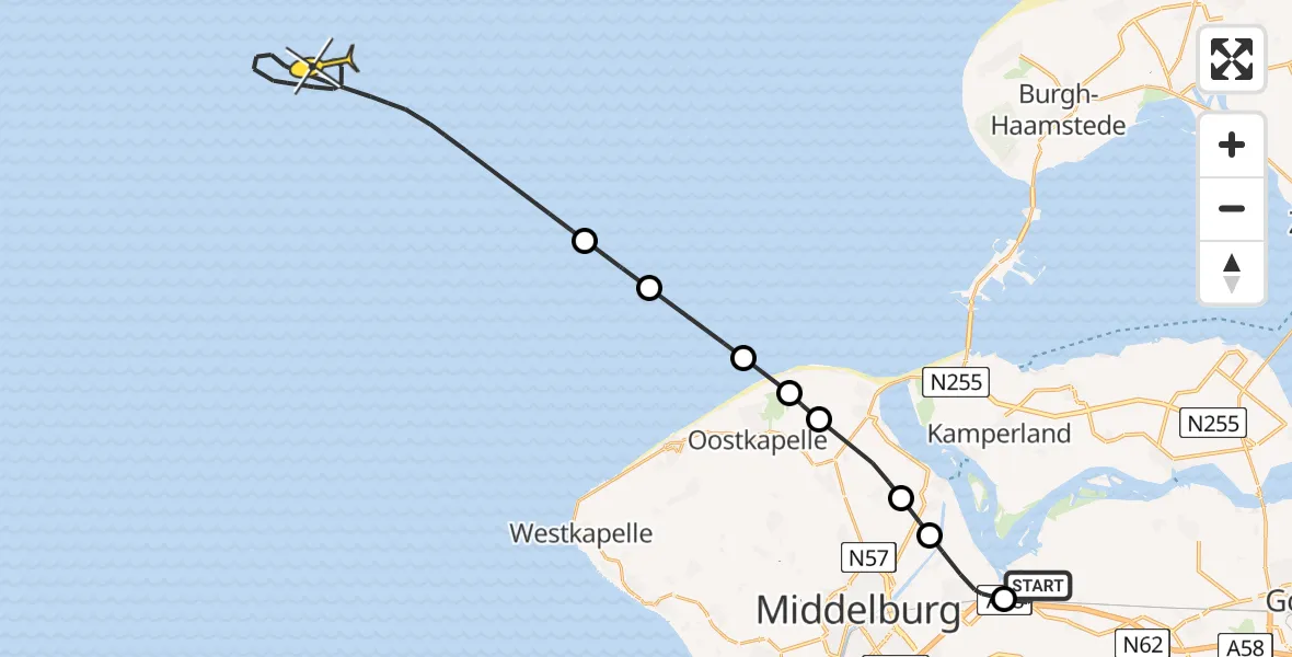 Routekaart van de vlucht: Kustwachthelikopter naar Postweg