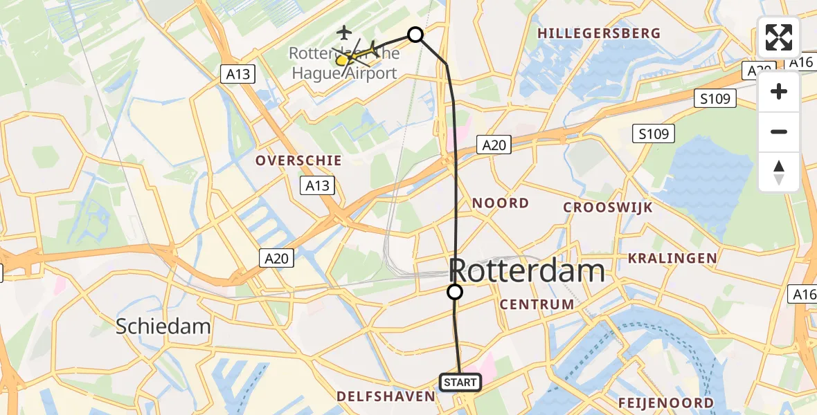 Routekaart van de vlucht: Lifeliner 2 naar Rotterdam The Hague Airport, Henegouwerlaan