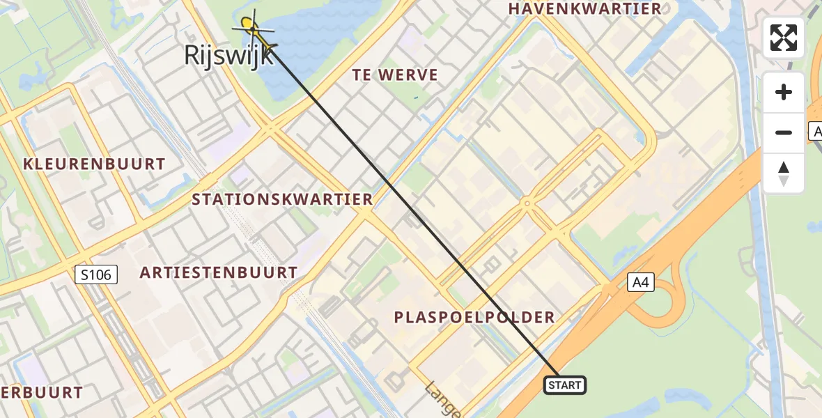 Routekaart van de vlucht: Lifeliner 2 naar Rijswijk, Huis te Landelaan