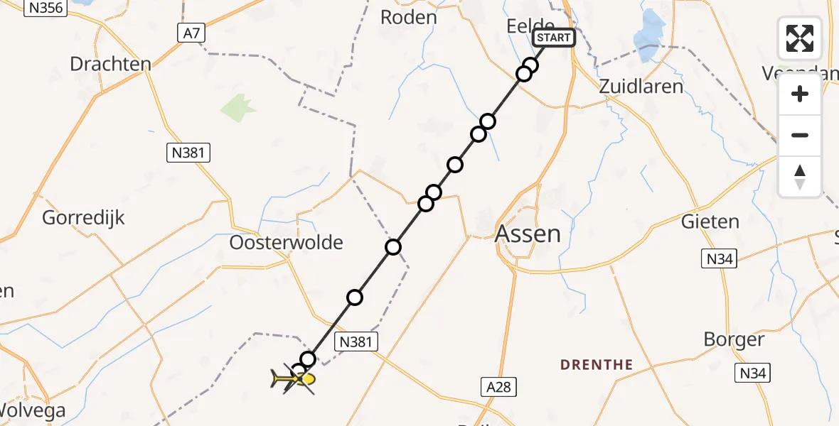 Routekaart van de vlucht: Lifeliner 4 naar Oude Willem, Moespot