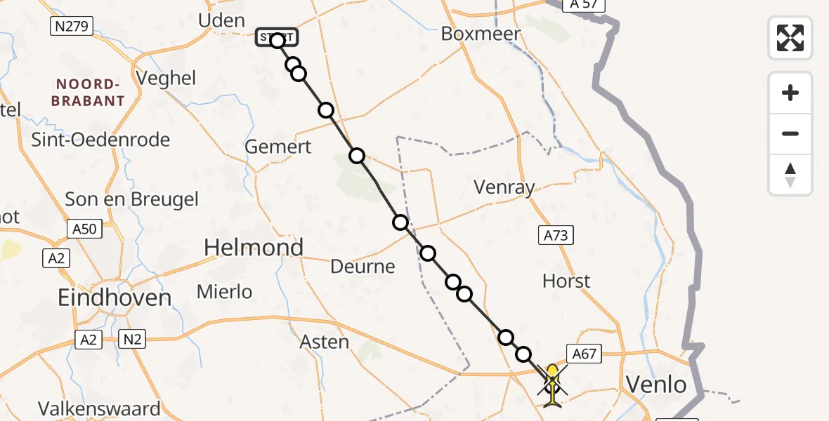 Routekaart van de vlucht: Lifeliner 3 naar Maasbree, Oosterheidestraat