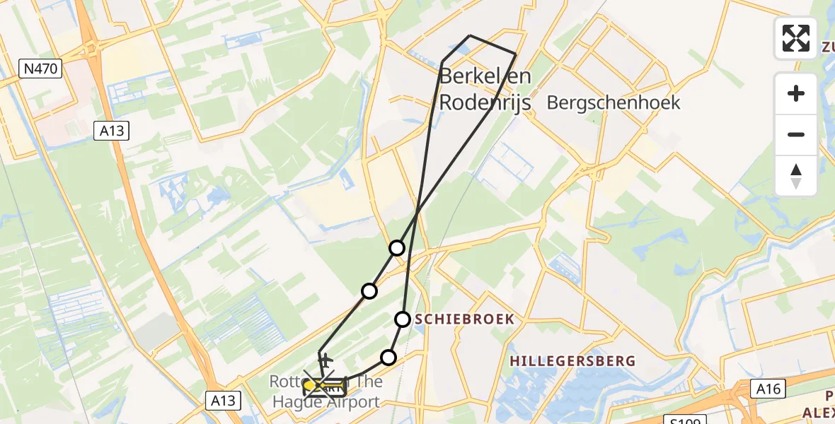 Routekaart van de vlucht: Lifeliner 2 naar Rotterdam The Hague Airport, Brandenburgbaan