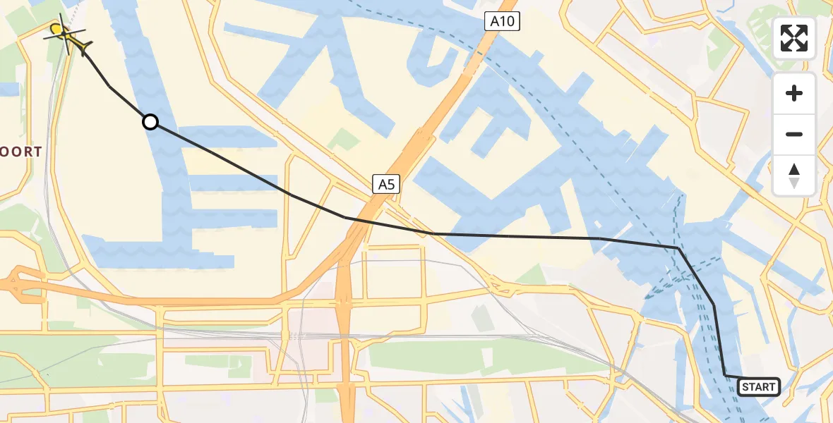 Routekaart van de vlucht: Lifeliner 1 naar Amsterdam Heliport, Bercylaan