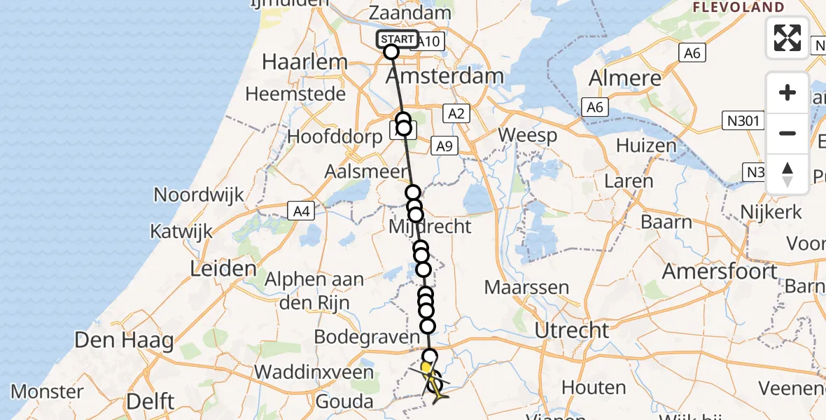 Routekaart van de vlucht: Lifeliner 1 naar Oudewater, Hornweg