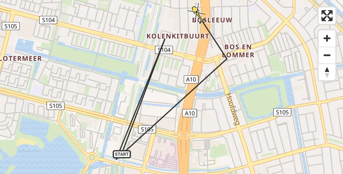 Routekaart van de vlucht: Politieheli naar Amsterdam, Meimorgenstraat