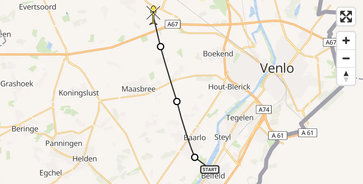 Routekaart van de vlucht: Lifeliner 3 naar TrafficPort Venlo, Hummerenweg