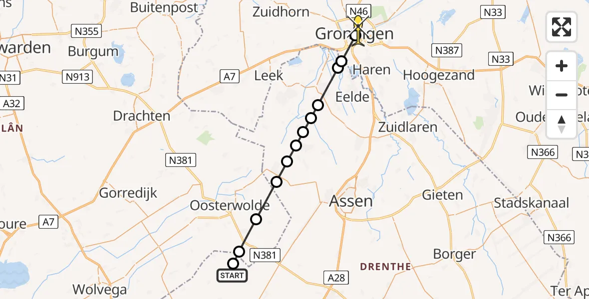 Routekaart van de vlucht: Lifeliner 4 naar Universitair Medisch Centrum Groningen, Wateren