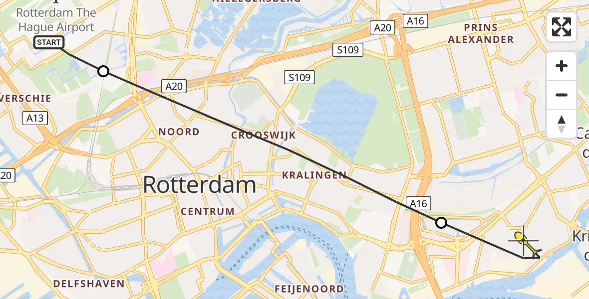 Routekaart van de vlucht: Lifeliner 2 naar Capelle aan den IJssel, Copernicuslaan