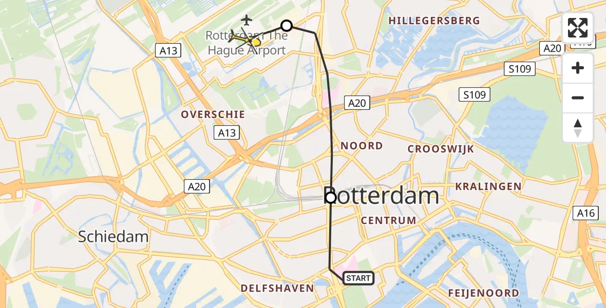 Routekaart van de vlucht: Lifeliner 2 naar Rotterdam The Hague Airport, Westzeedijk