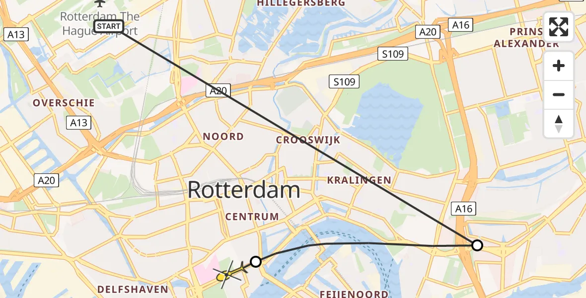 Routekaart van de vlucht: Lifeliner 2 naar Erasmus MC, Abram van Rijckevorselweg