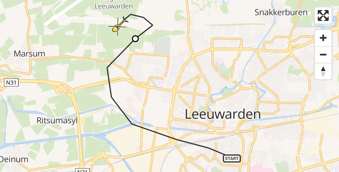 Routekaart van de vlucht: Ambulancehelikopter naar Vliegbasis Leeuwarden, Marshallweg