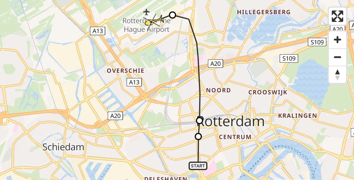 Routekaart van de vlucht: Lifeliner 2 naar Rotterdam The Hague Airport, Statenpad