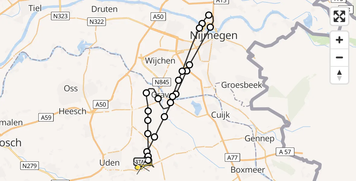 Routekaart van de vlucht: Lifeliner 3 naar Vliegbasis Volkel, Trentsedijk