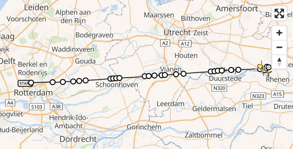 Routekaart van de vlucht: Lifeliner 2 naar Elst, Bovendijk