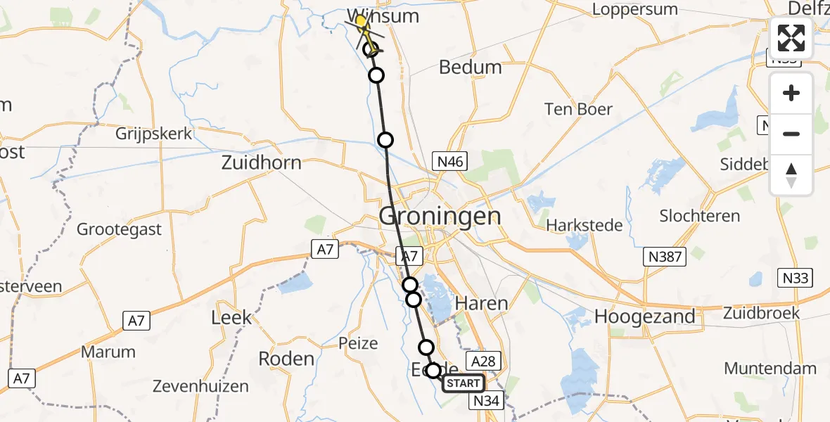 Routekaart van de vlucht: Lifeliner 4 naar Winsum, Eskampenweg