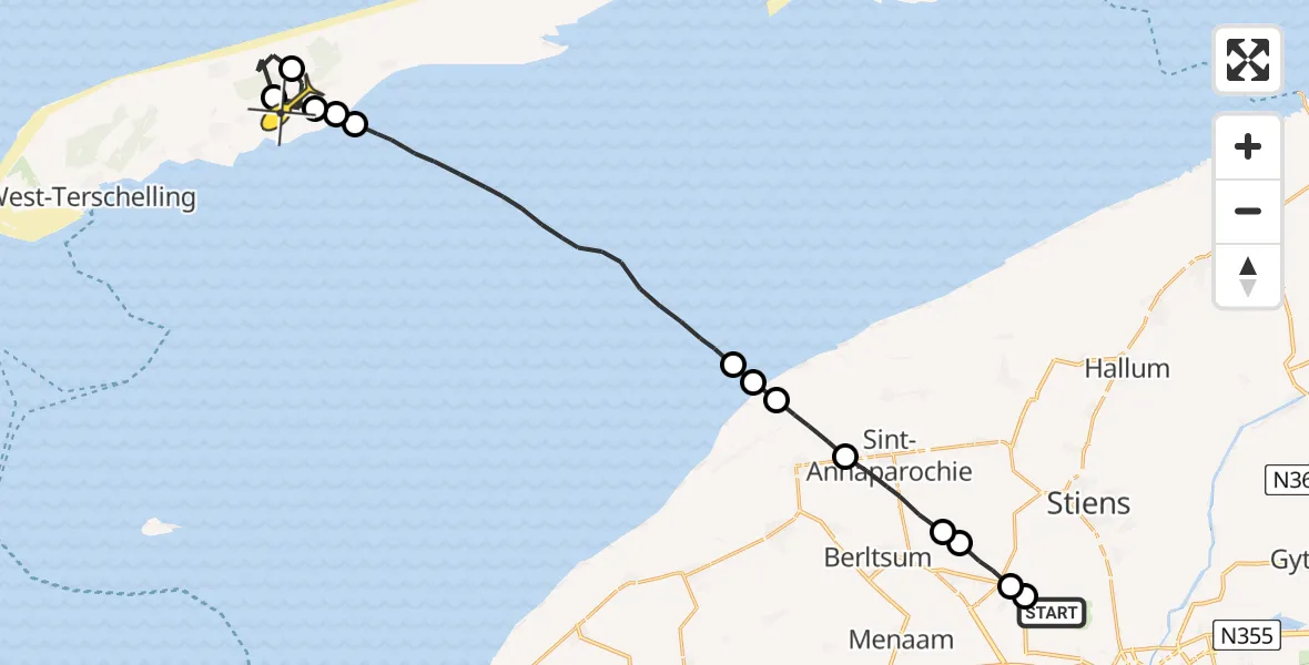 Routekaart van de vlucht: Ambulancehelikopter naar Lies, Sirtemawei