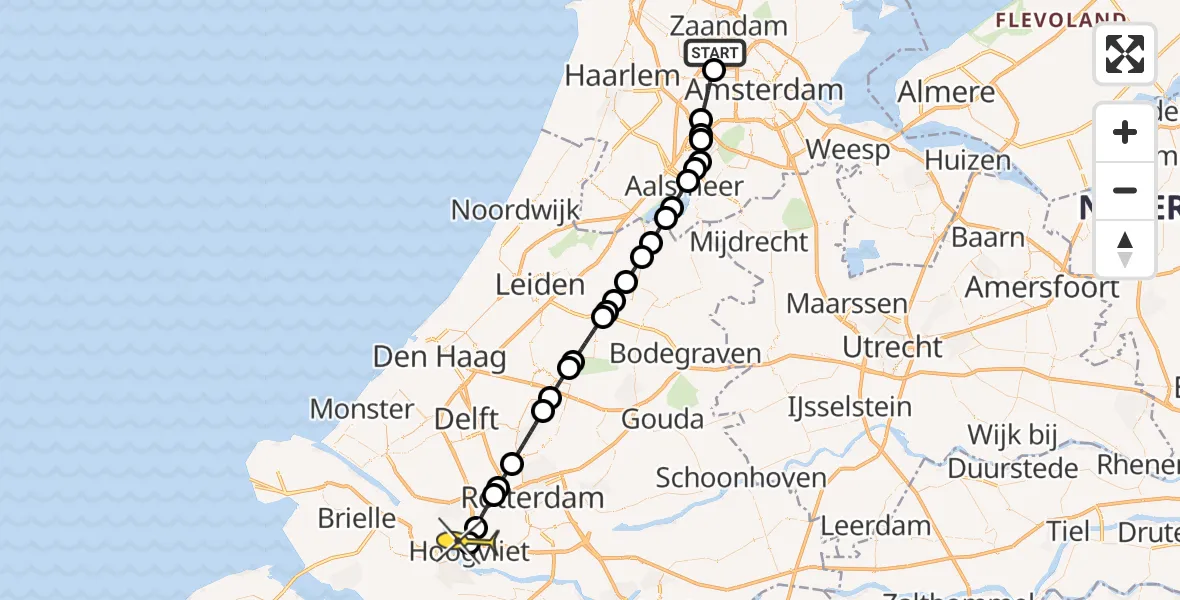 Routekaart van de vlucht: Lifeliner 1 naar Hoogvliet, Hornweg