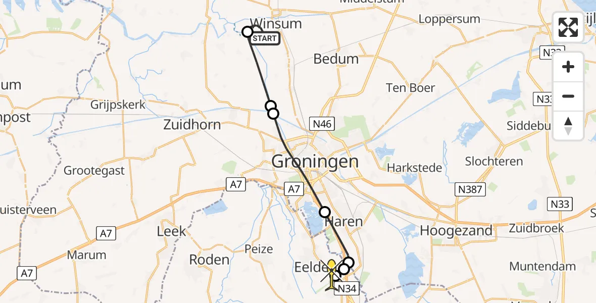 Routekaart van de vlucht: Lifeliner 4 naar Groningen Airport Eelde, Schilligeham