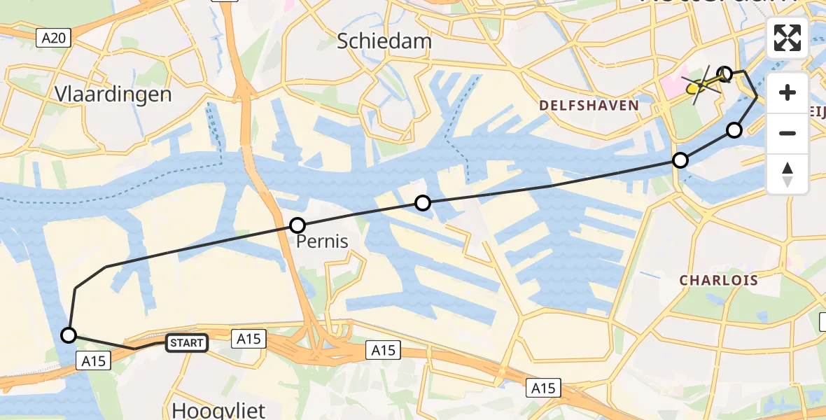 Routekaart van de vlucht: Lifeliner 1 naar Erasmus MC, Shell