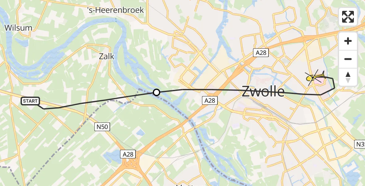 Routekaart van de vlucht: Lifeliner 3 naar Zwolle, Dokter van Heesweg