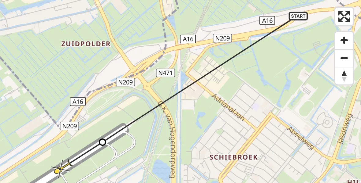 Routekaart van de vlucht: Lifeliner 2 naar Rotterdam The Hague Airport, Adrianalaan