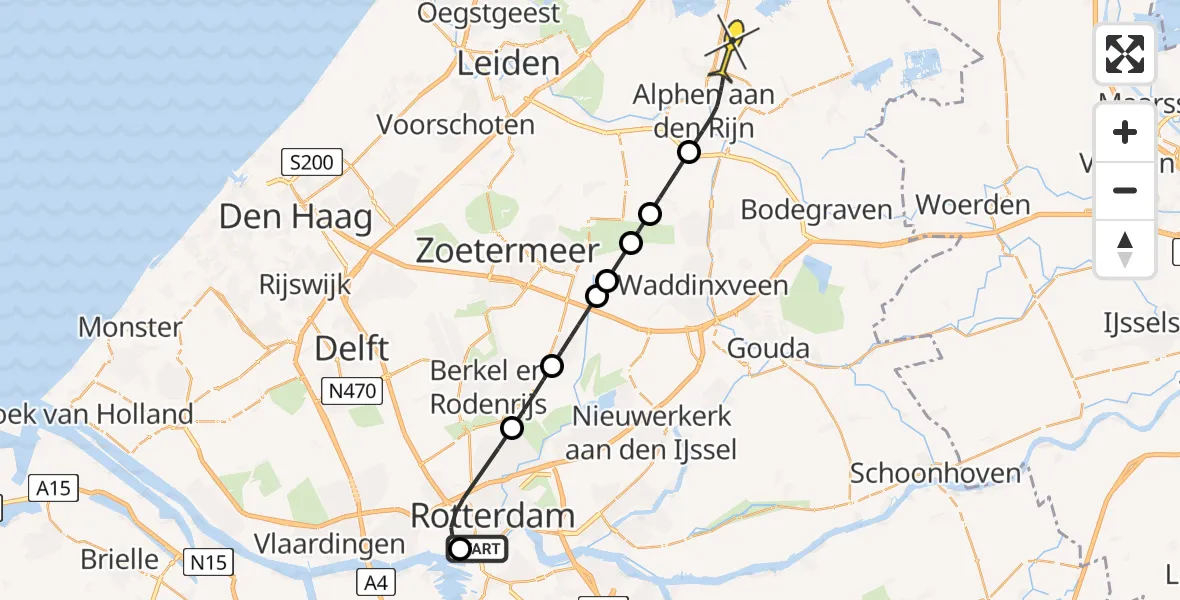 Routekaart van de vlucht: Lifeliner 1 naar Woubrugge, Compagniestraat